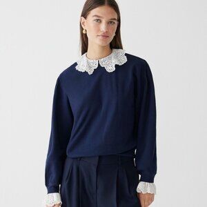 J Crew Navy Lace-collar Crewneck Sweatshirt